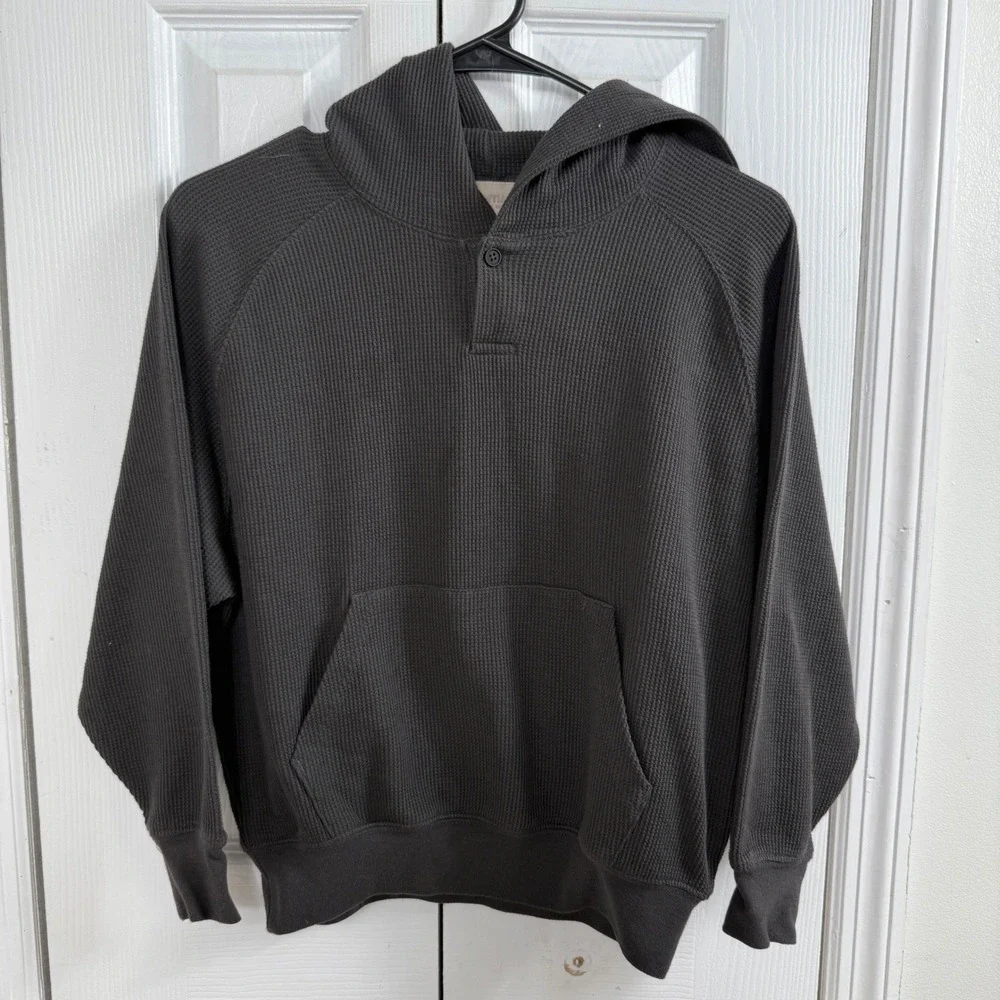 Fear of God Essentials Kids Waffle Henley Hoodie Size 8 Smoke Gray Pullover